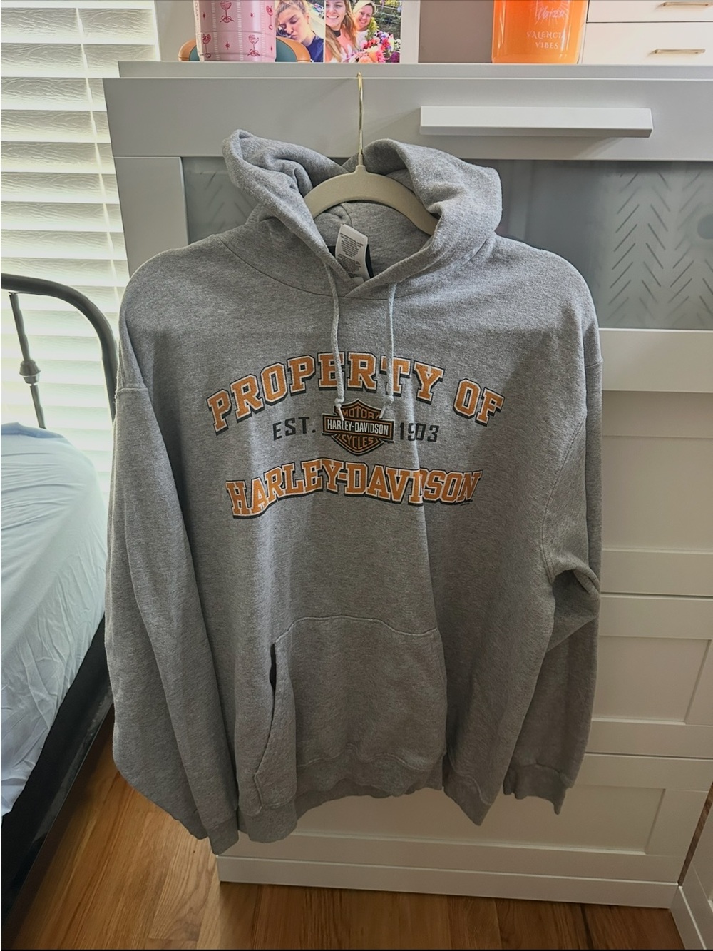 Harley-Davidson Gray Hoodie with Orange and Black Lettering